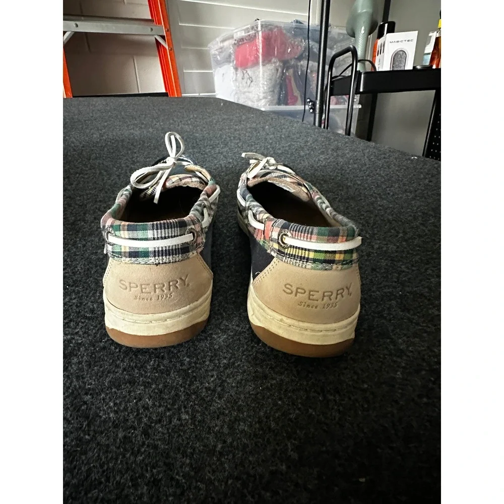 Sperry Womens Navy Tan Plaid Boat Shoes STS84939 Size 9 Memory Foam‎ Loafers